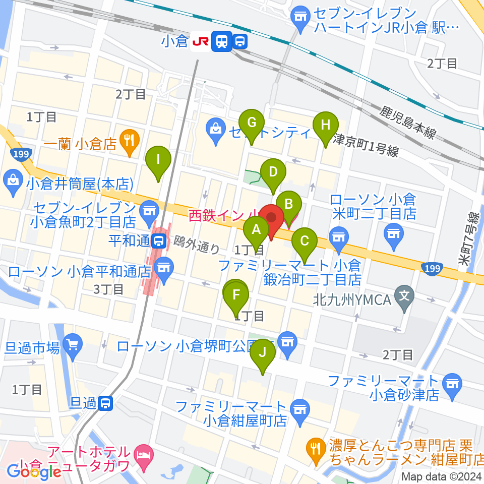 小倉ギャラリー・ソープ周辺のホテル一覧地図