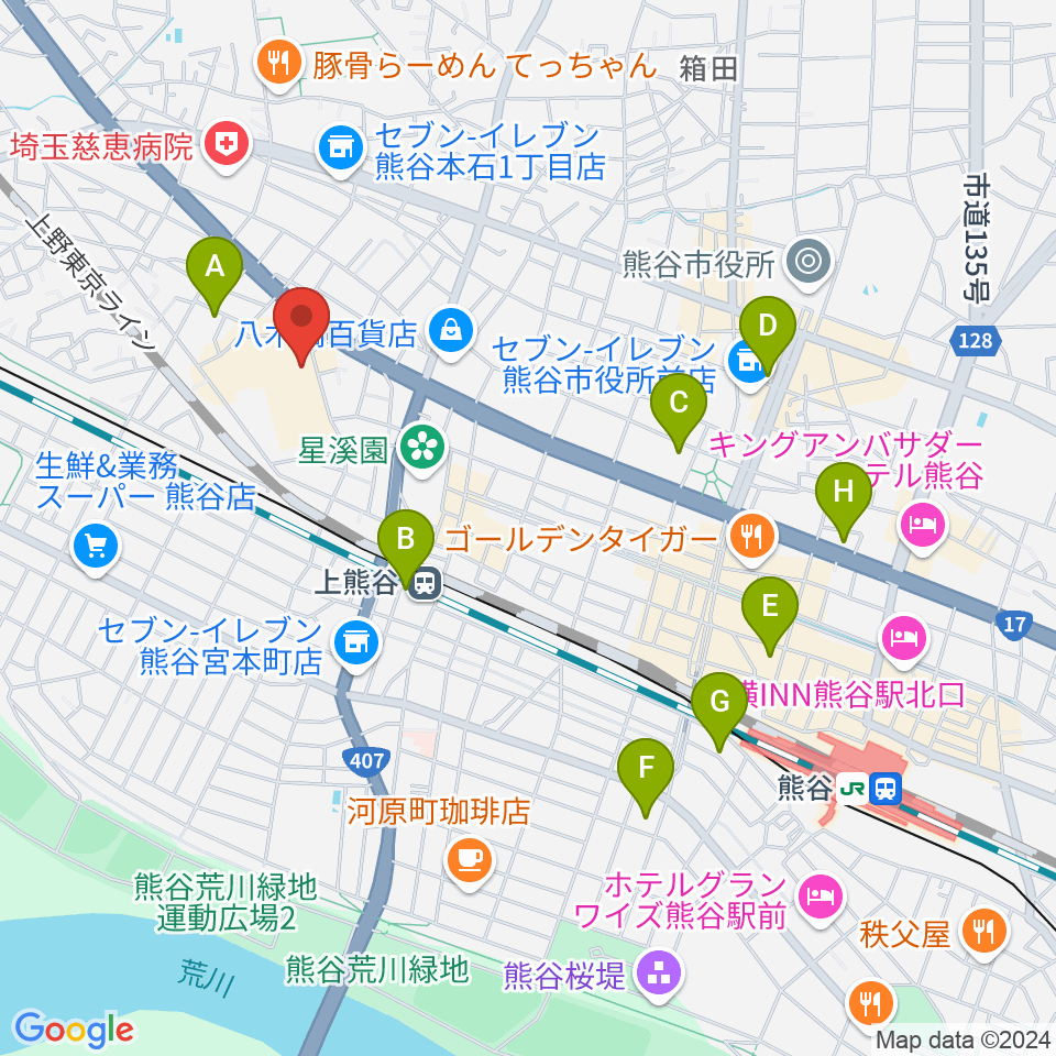 熊谷カルチャーセンター周辺のホテル一覧地図