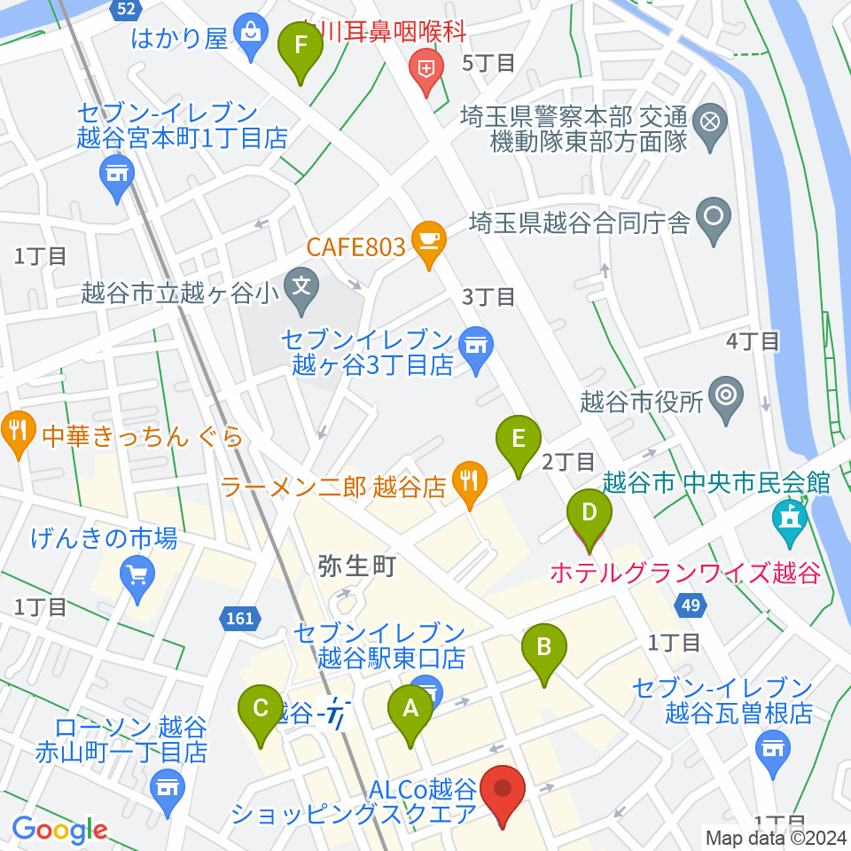 越谷カルチャーセンター周辺のホテル一覧地図