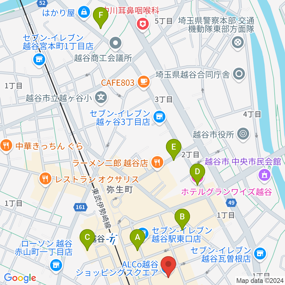 越谷カルチャーセンター周辺のホテル一覧地図