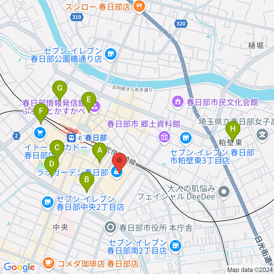 春日部カルチャーセンター周辺のホテル一覧地図