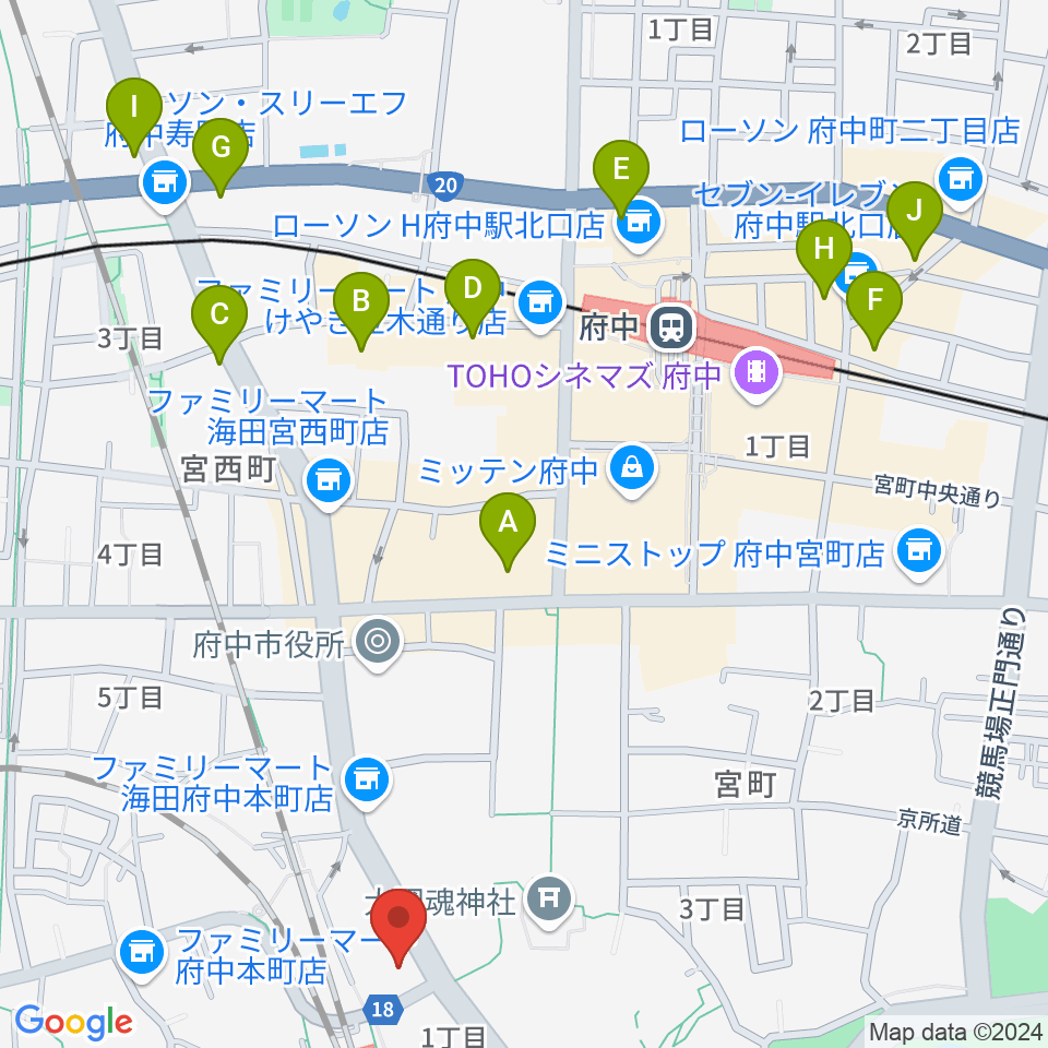 ヨークカルチャーセンター府中周辺のホテル一覧地図