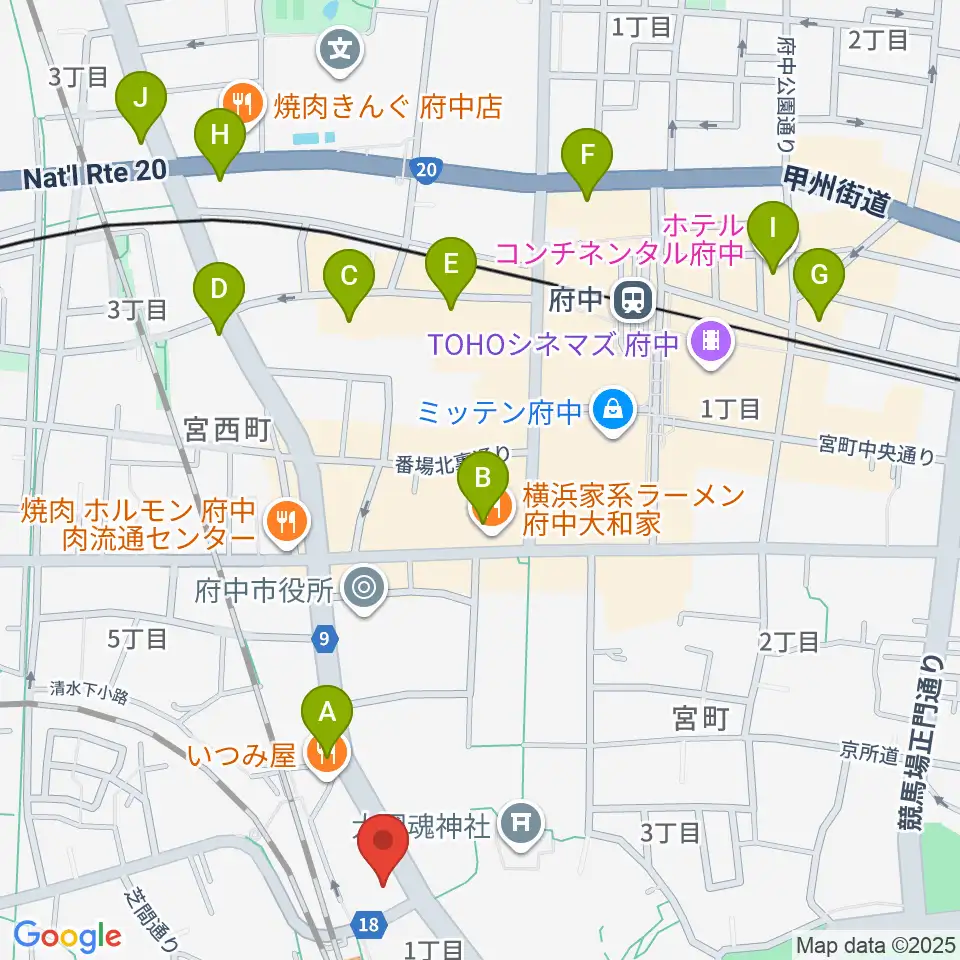 ヨークカルチャーセンター府中周辺のホテル一覧地図