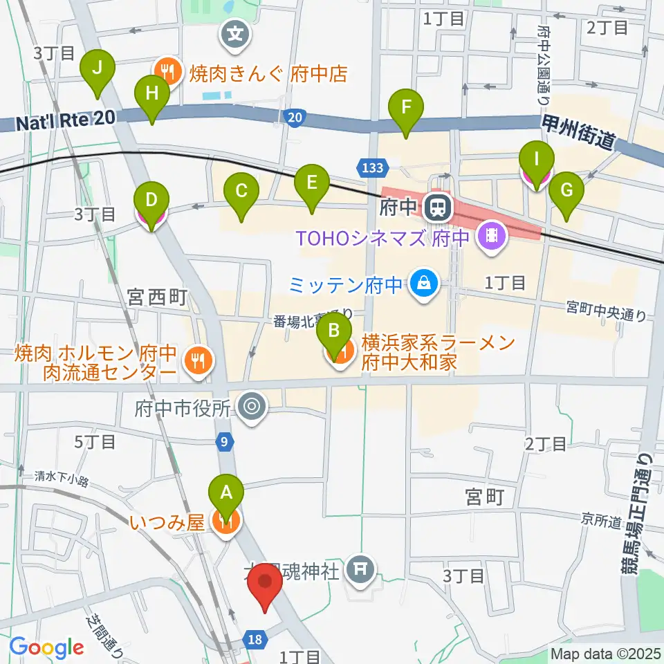 ヨークカルチャーセンター府中周辺のホテル一覧地図