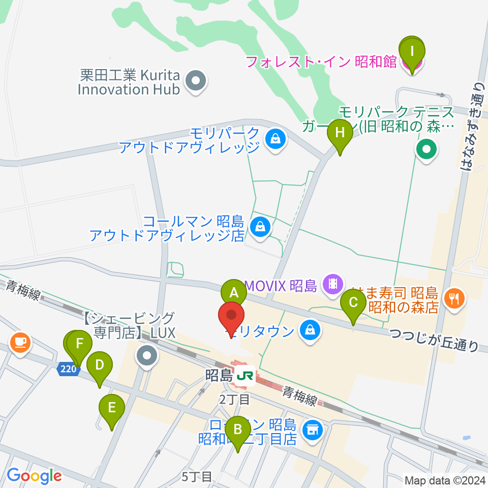 昭和の森カルチャーセンター周辺のホテル一覧地図