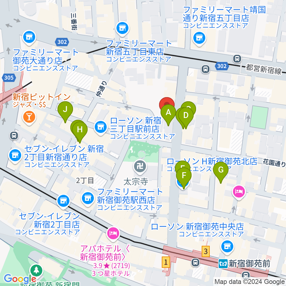 アミーズボーカルスクール新宿三丁目校周辺のホテル一覧地図