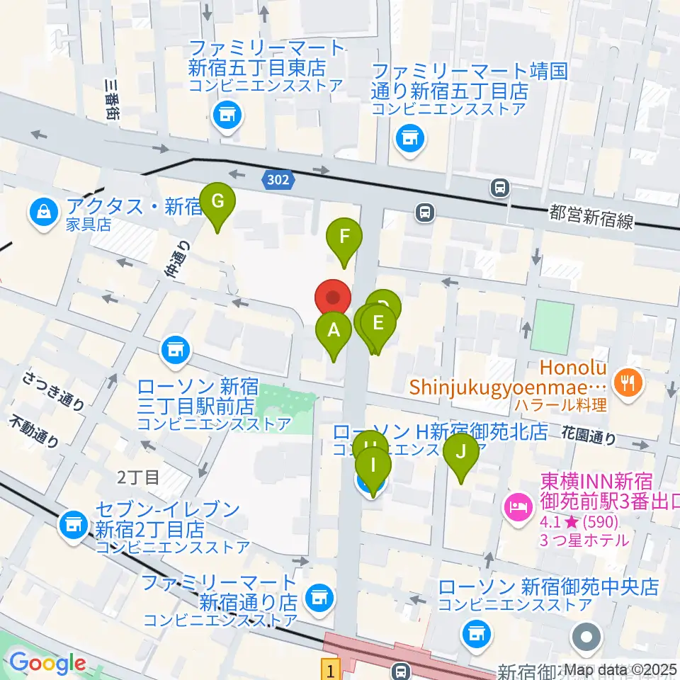 アミーズボーカルスクール新宿三丁目校周辺のホテル一覧地図