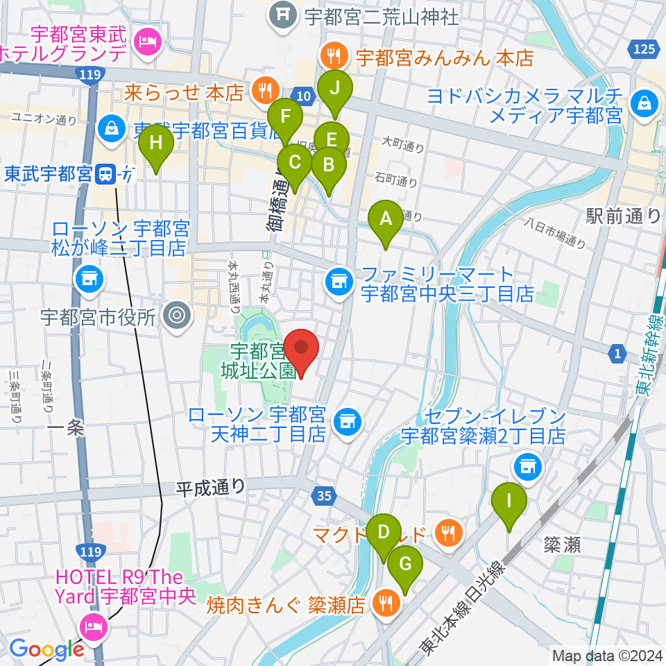 宇都宮ビッグアップル周辺のホテル一覧地図