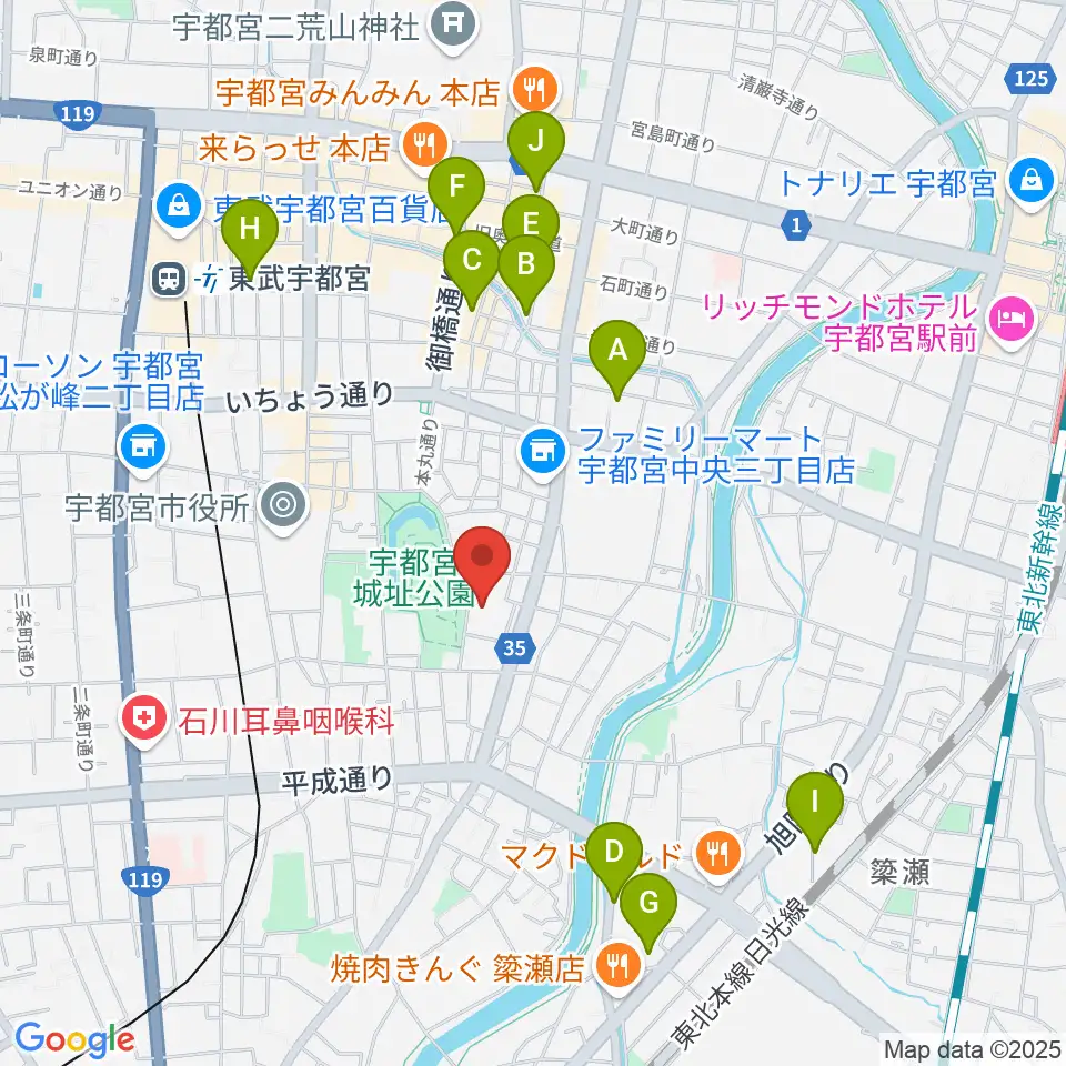 宇都宮ビッグアップル周辺のホテル一覧地図