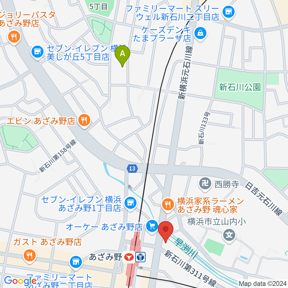 アミーズボーカルスクールあざみ野校周辺のホテル一覧地図