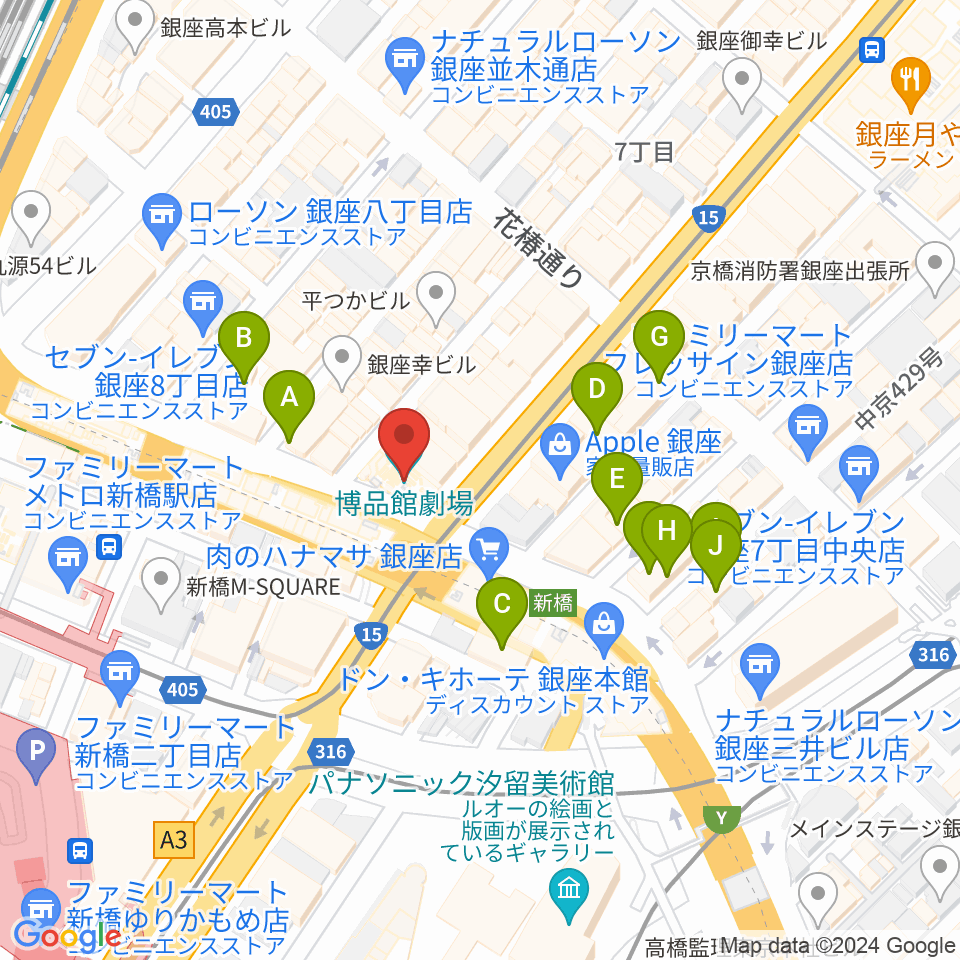 博品館劇場周辺のホテル一覧地図