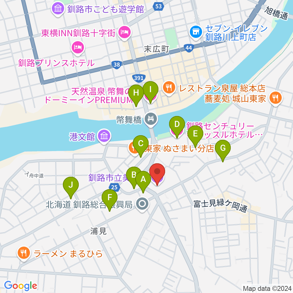 釧路市生涯学習センター まなぼっと幣舞周辺のホテル一覧地図