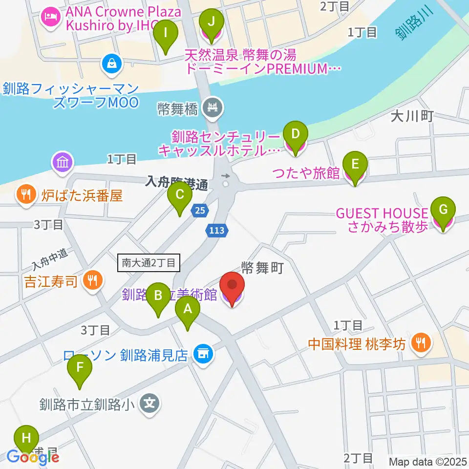 釧路市生涯学習センター まなぼっと幣舞周辺のホテル一覧地図