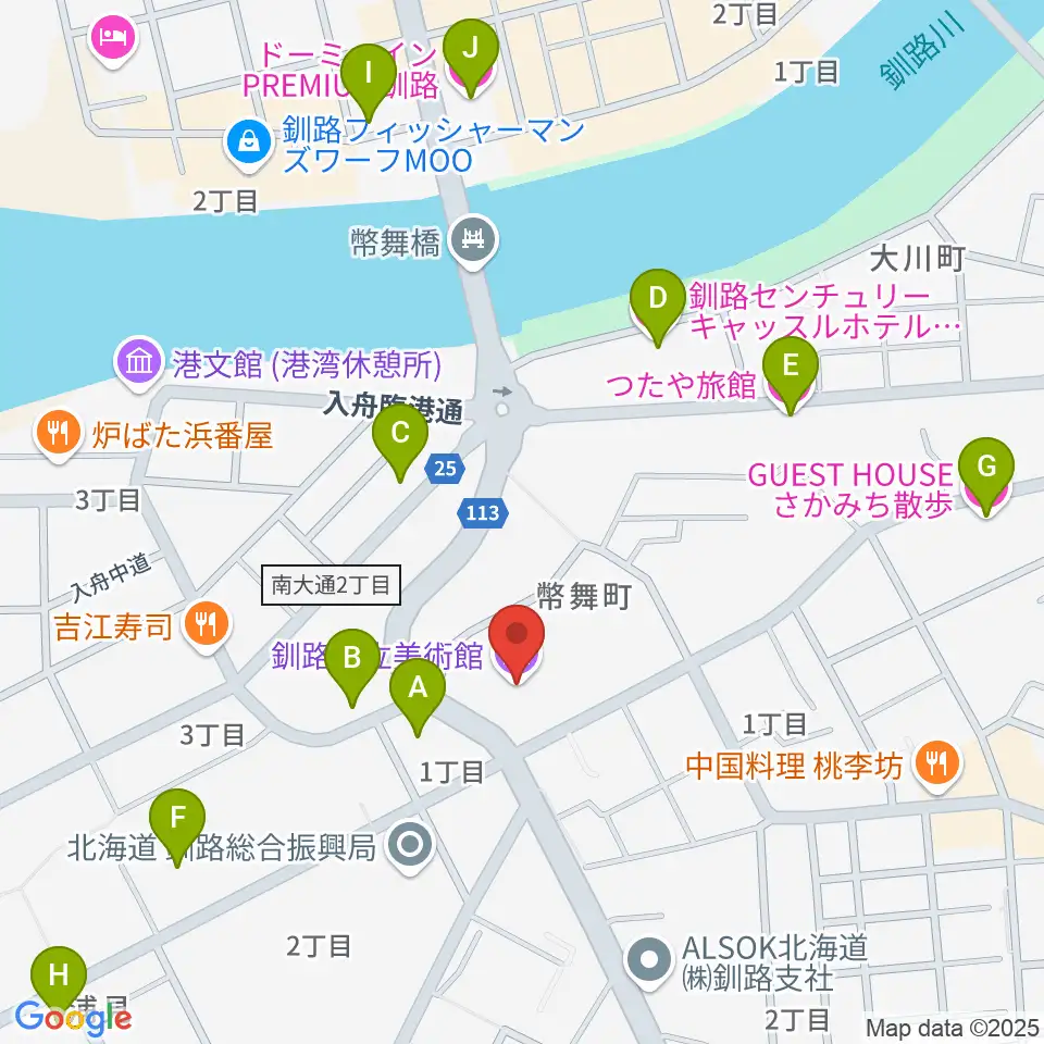 釧路市生涯学習センター まなぼっと幣舞周辺のホテル一覧地図