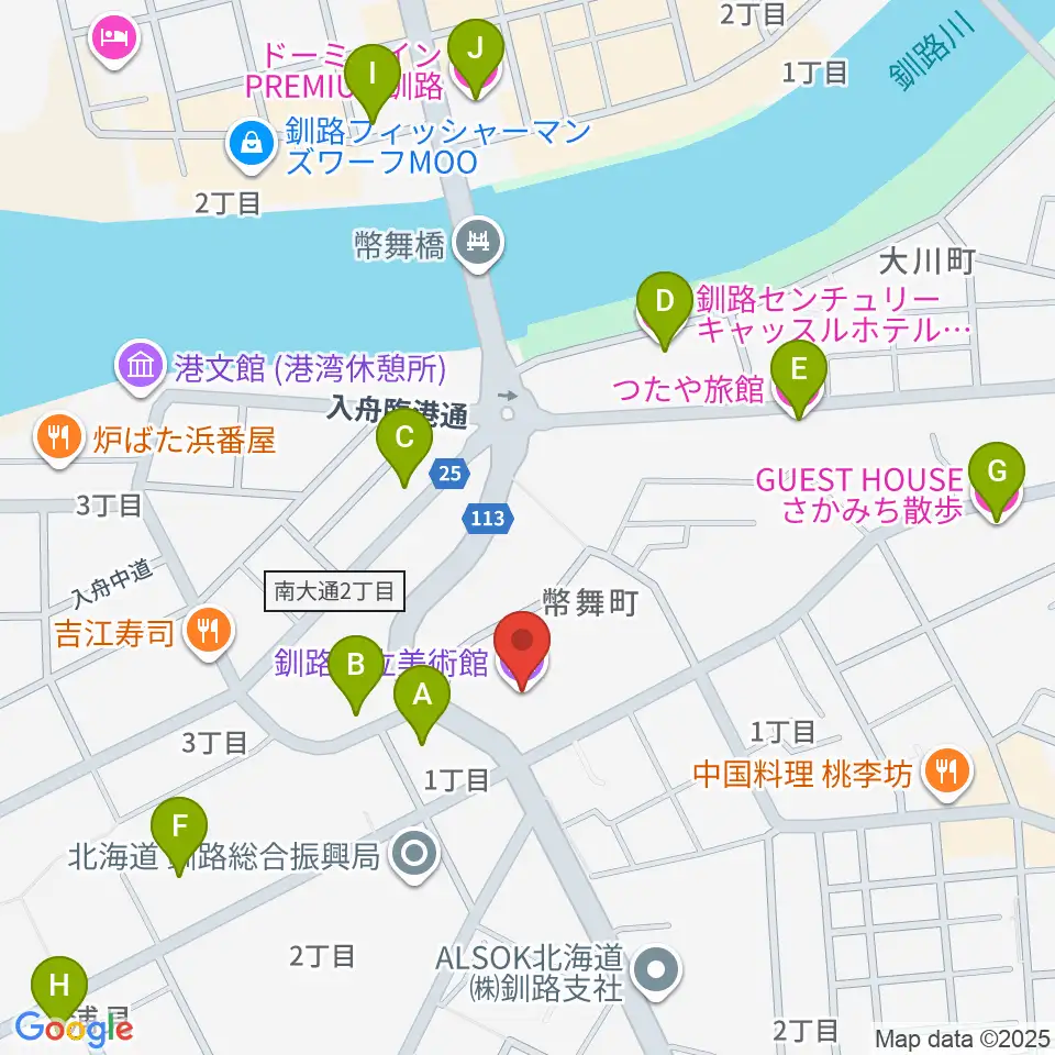 釧路市生涯学習センター まなぼっと幣舞周辺のホテル一覧地図