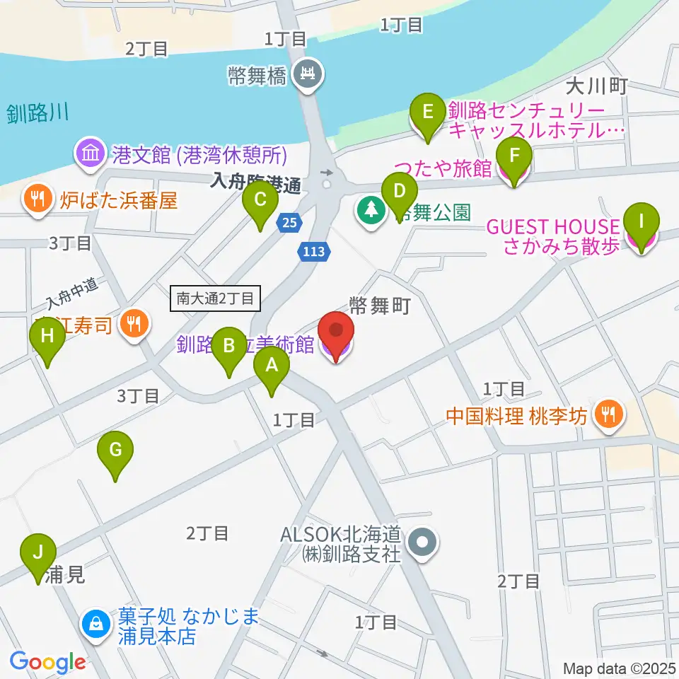 釧路市生涯学習センター まなぼっと幣舞周辺のホテル一覧地図