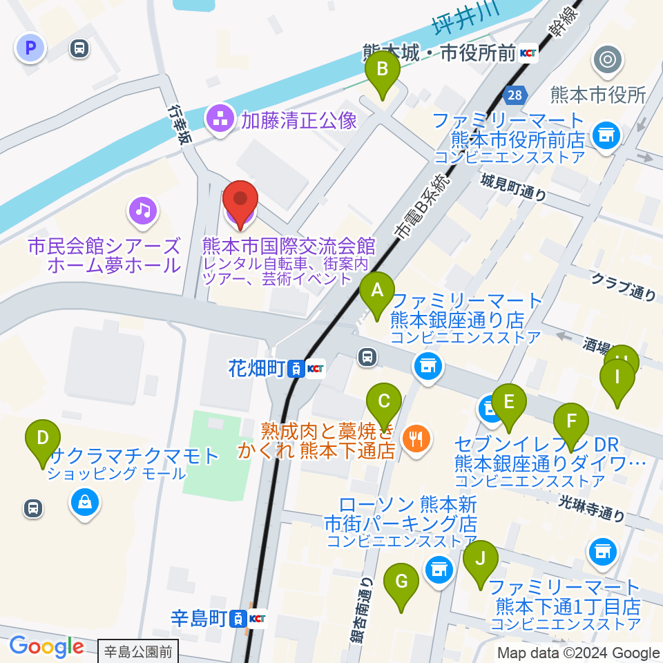 熊本市国際交流会館周辺のホテル一覧地図