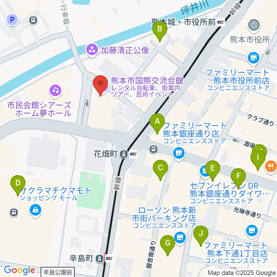 熊本市国際交流会館周辺のホテル一覧地図