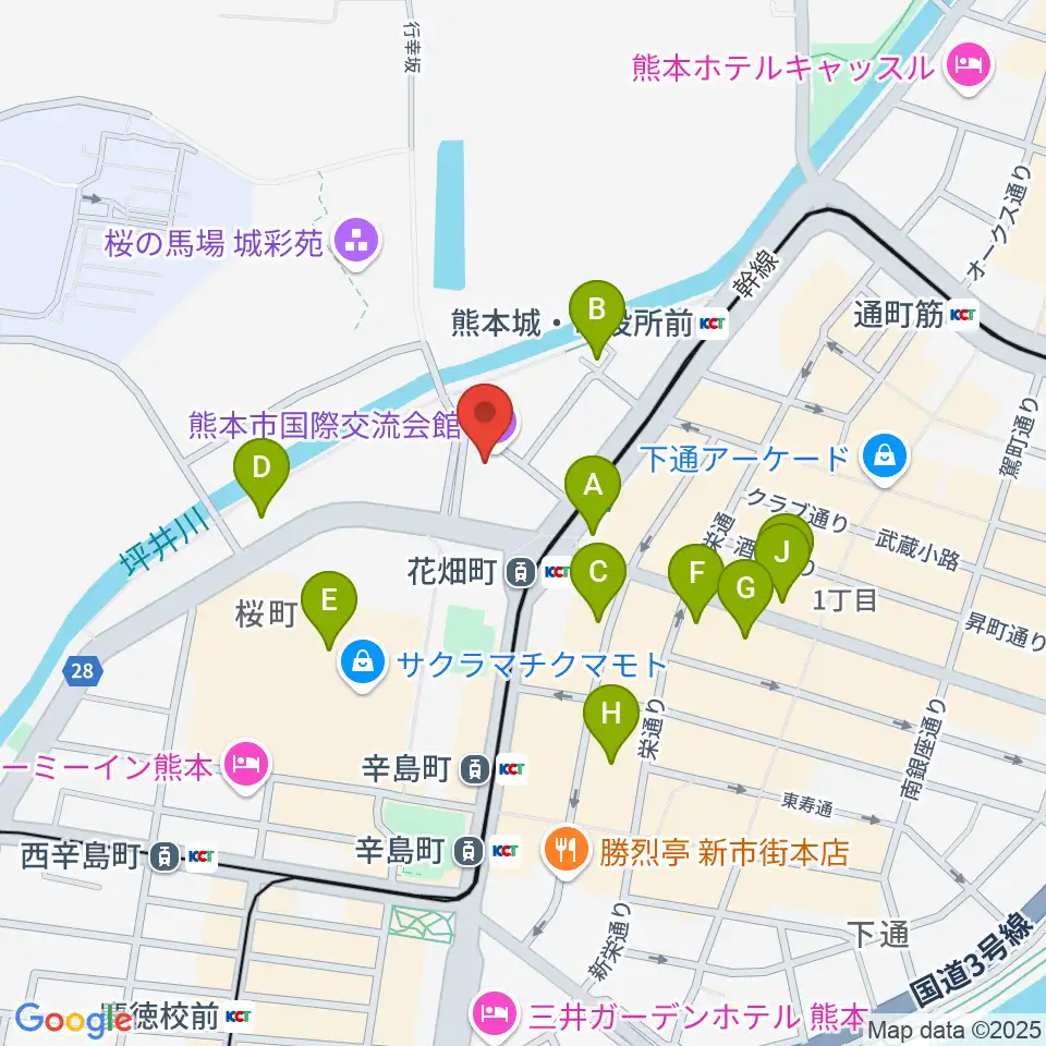 熊本市国際交流会館周辺のホテル一覧地図