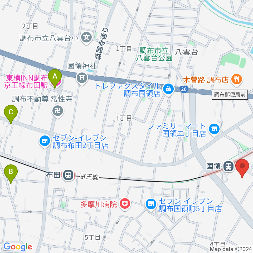 調布カルチャーセンター周辺のホテル一覧地図