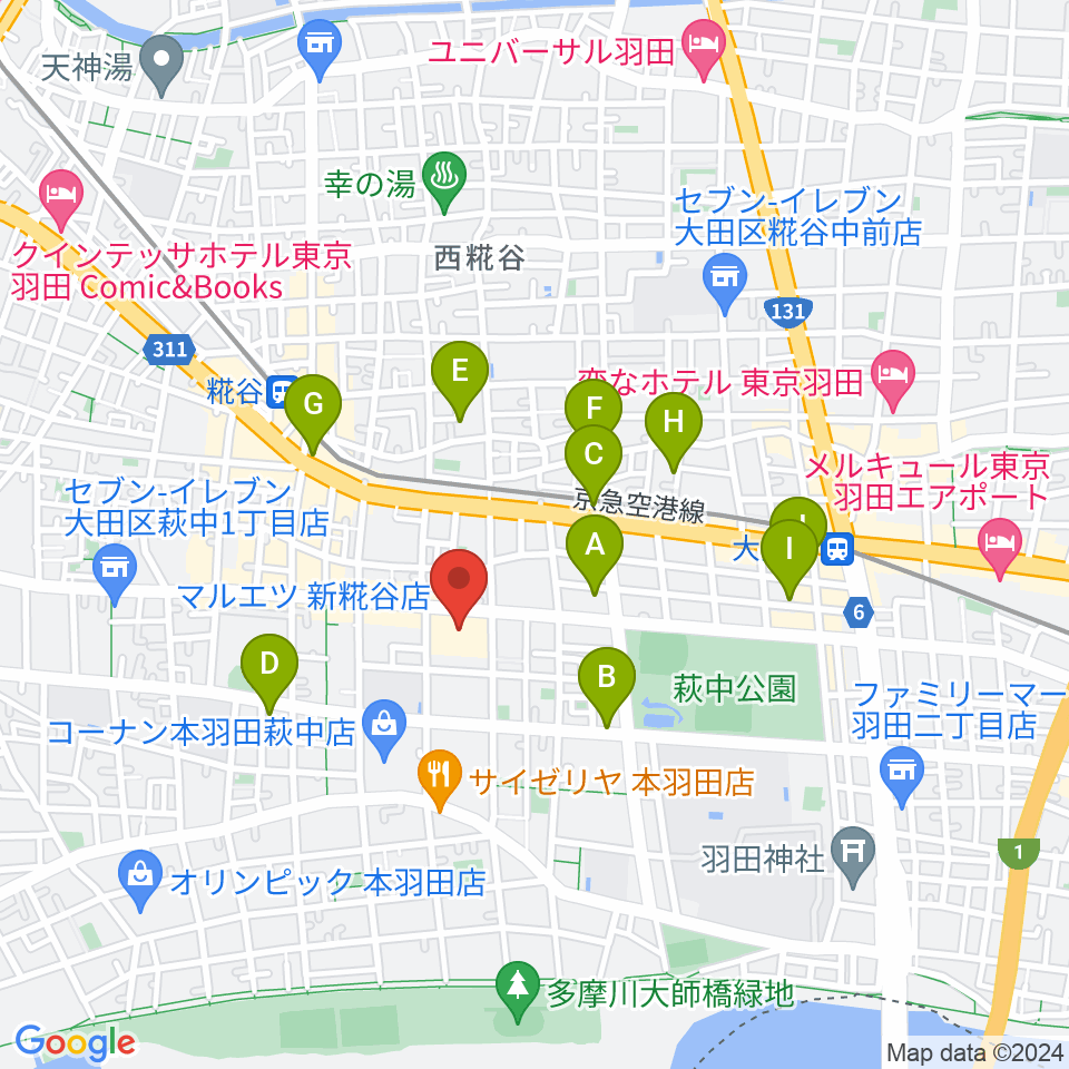 羽田カルチャーセンター周辺のホテル一覧地図