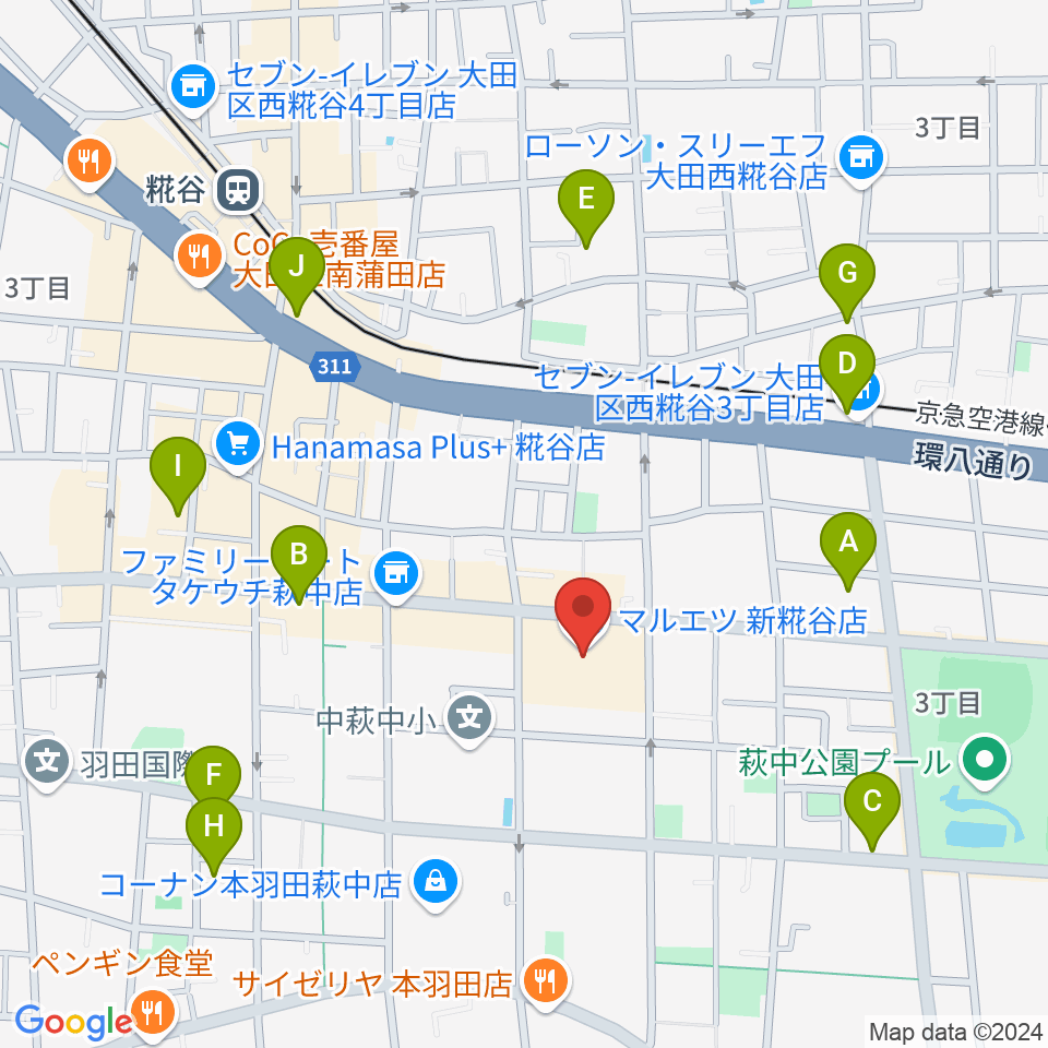 羽田カルチャーセンター周辺のホテル一覧地図