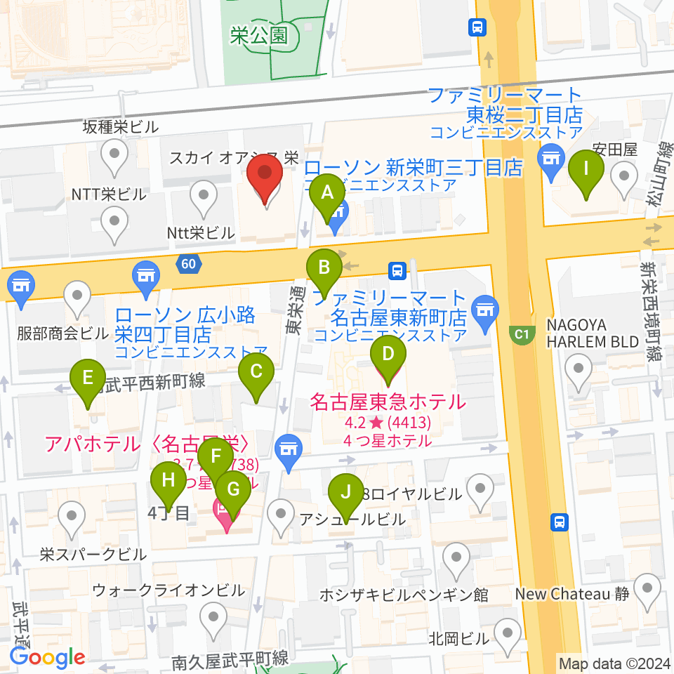 名古屋音楽学校 貸し練習室周辺のホテル一覧地図
