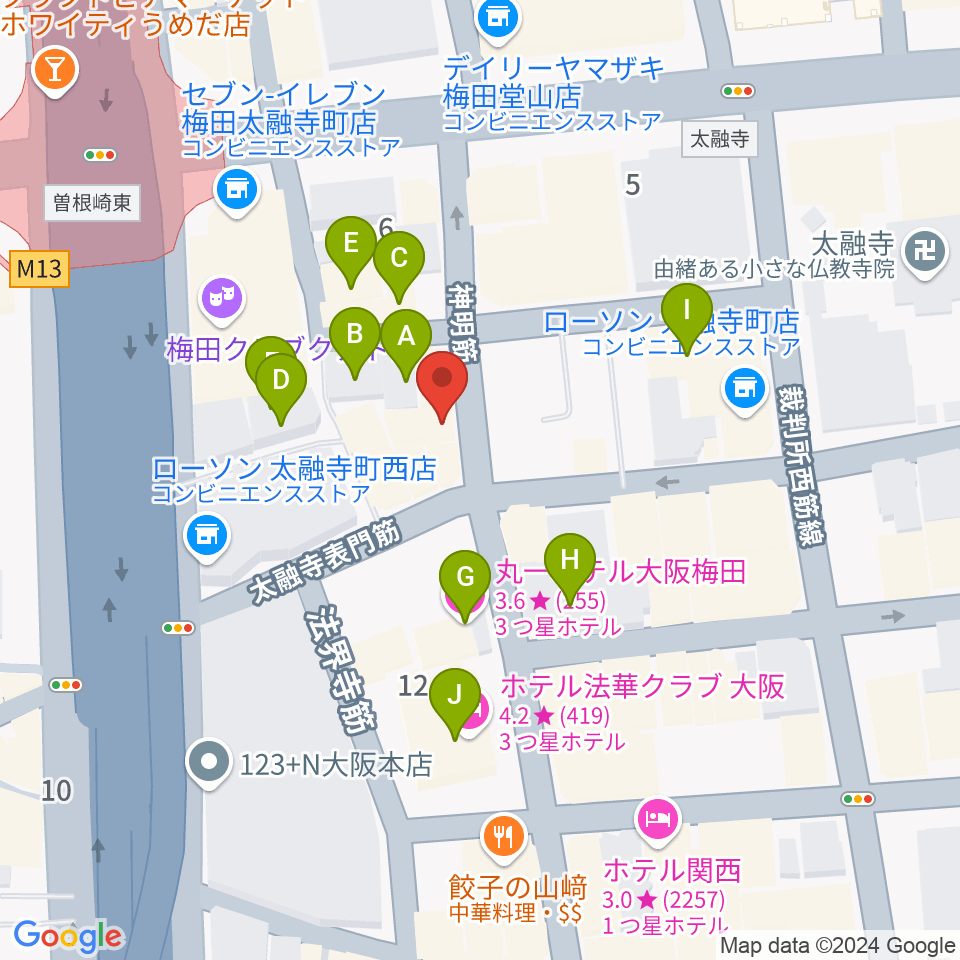 東梅田B-flat周辺のホテル一覧地図