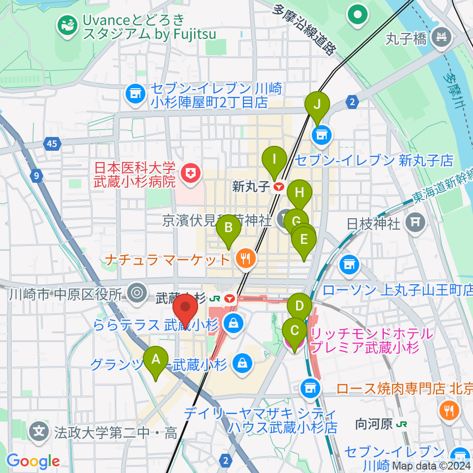 ヨークカルチャーセンター小杉周辺のホテル一覧地図