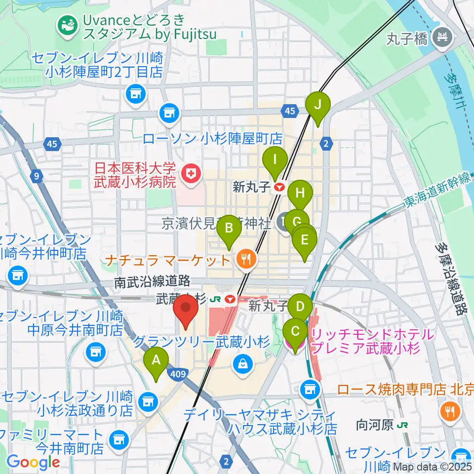 ヨークカルチャーセンター小杉周辺のホテル一覧地図