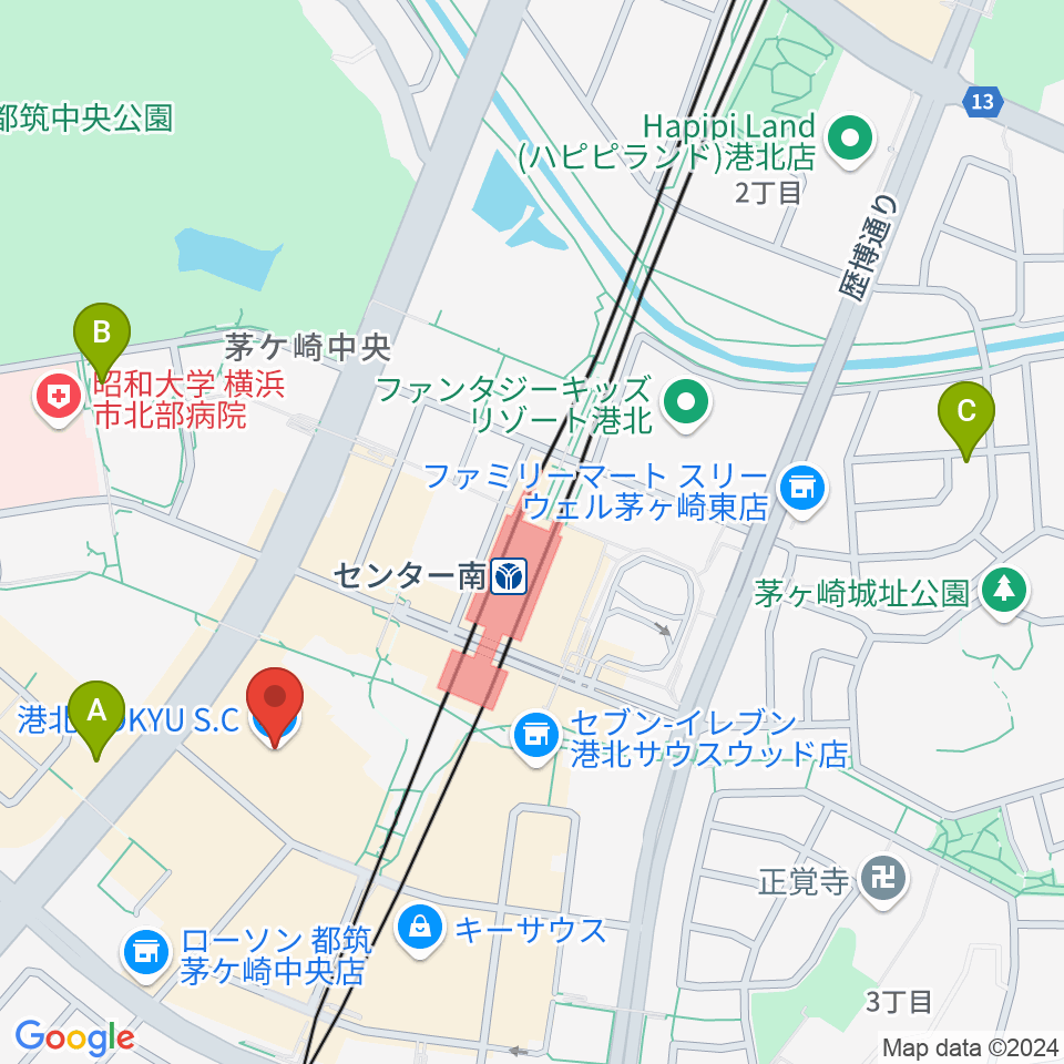 港北カルチャーセンター周辺のホテル一覧地図