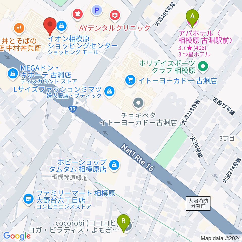 相模原カルチャーセンター古淵店周辺のホテル一覧地図