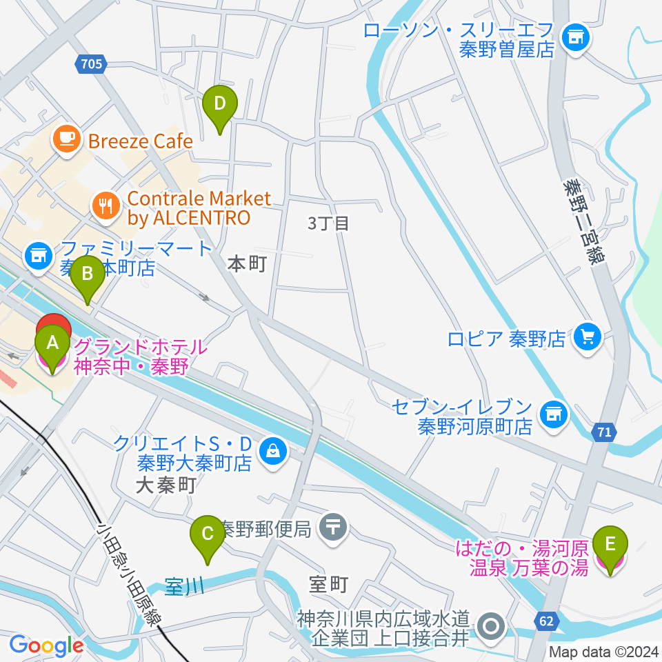 秦野カルチャーセンター周辺のホテル一覧地図