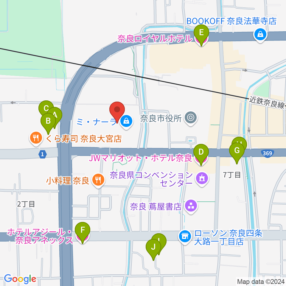 奈良カルチャーセンター周辺のホテル一覧地図