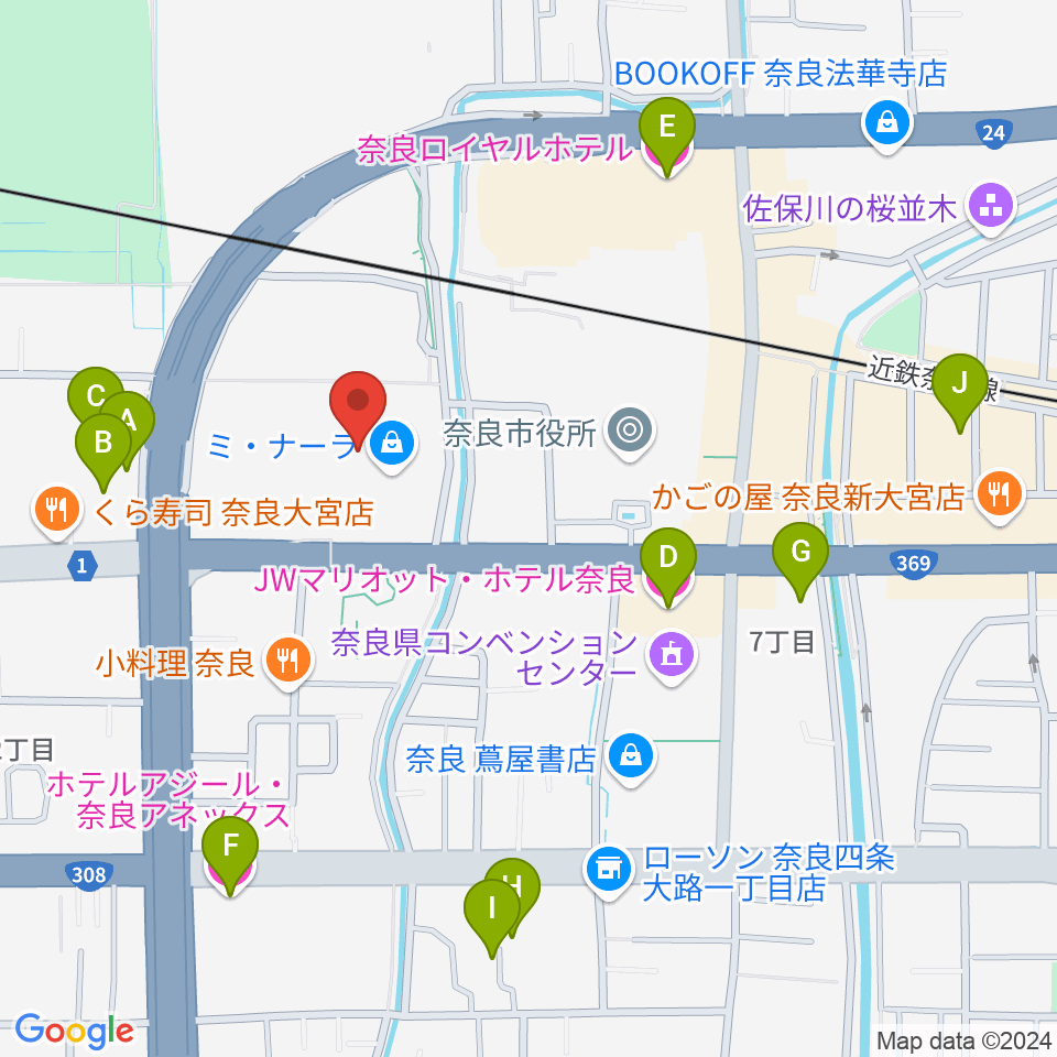 奈良カルチャーセンター周辺のホテル一覧地図