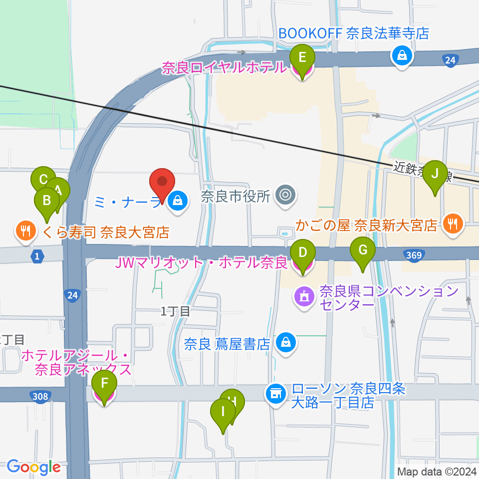 奈良カルチャーセンター周辺のホテル一覧地図