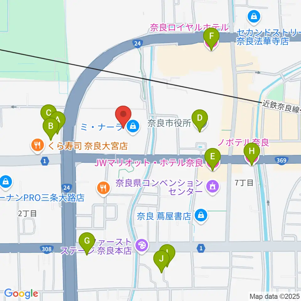 奈良カルチャーセンター周辺のホテル一覧地図