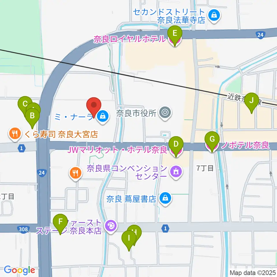 奈良カルチャーセンター周辺のホテル一覧地図