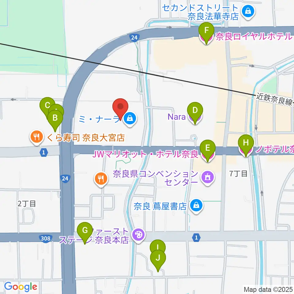 奈良カルチャーセンター周辺のホテル一覧地図