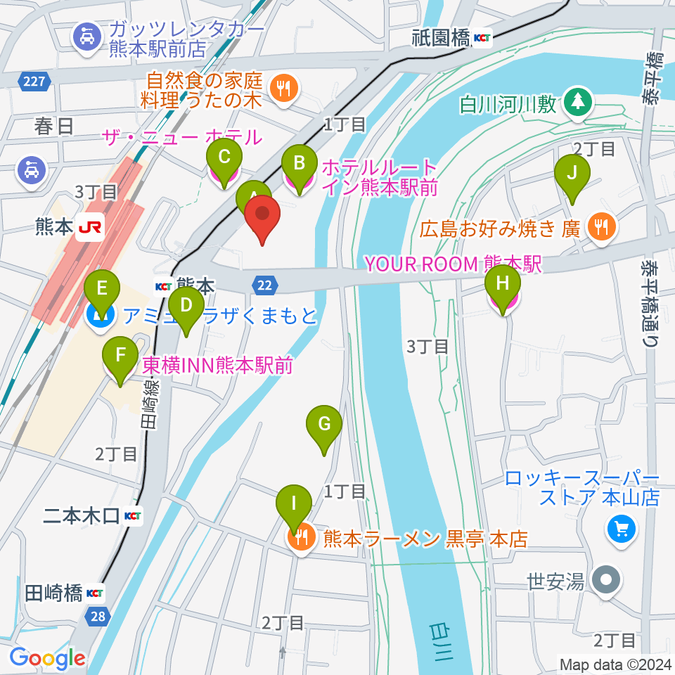 くまもと森都心プラザ周辺のホテル一覧地図