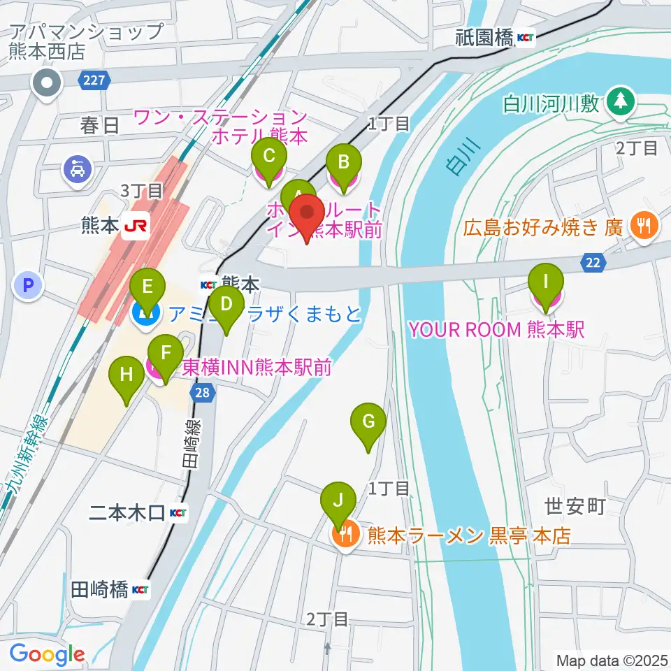 くまもと森都心プラザ周辺のホテル一覧地図