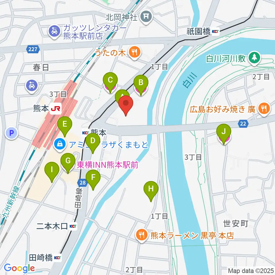くまもと森都心プラザ周辺のホテル一覧地図