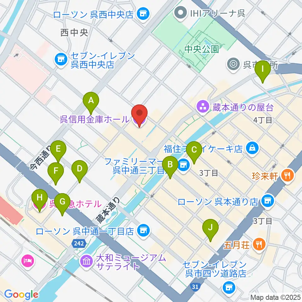 呉信用金庫ホール周辺のホテル一覧地図