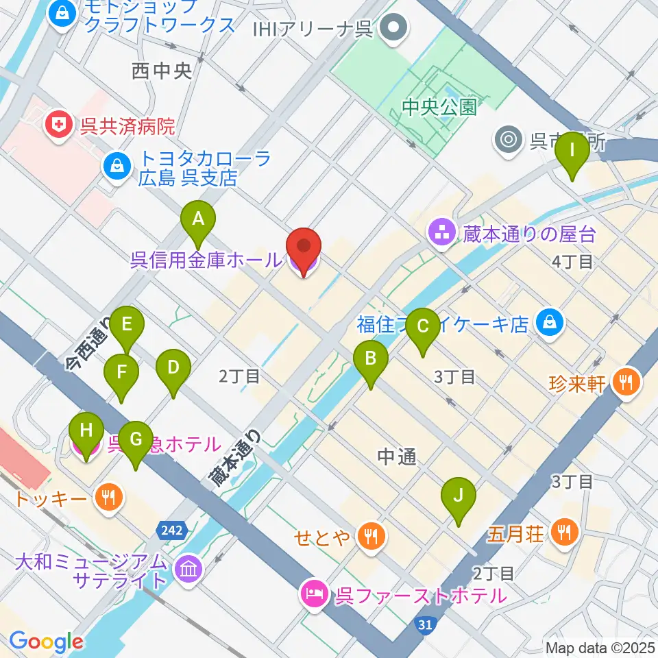 呉信用金庫ホール周辺のホテル一覧地図