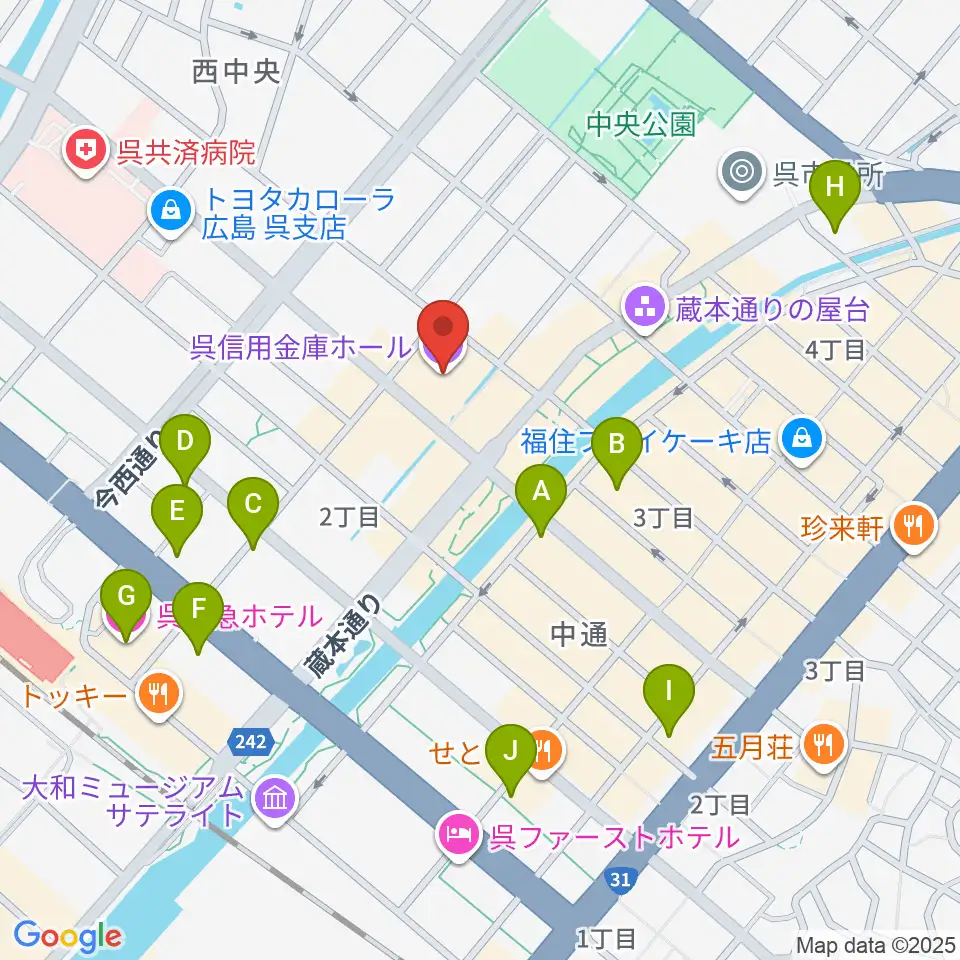 呉信用金庫ホール周辺のホテル一覧地図