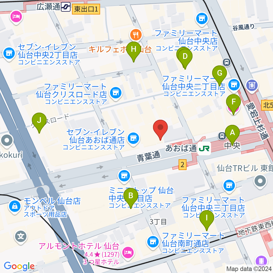 昭和音楽大学附属音楽教室 仙台校周辺のホテル一覧地図