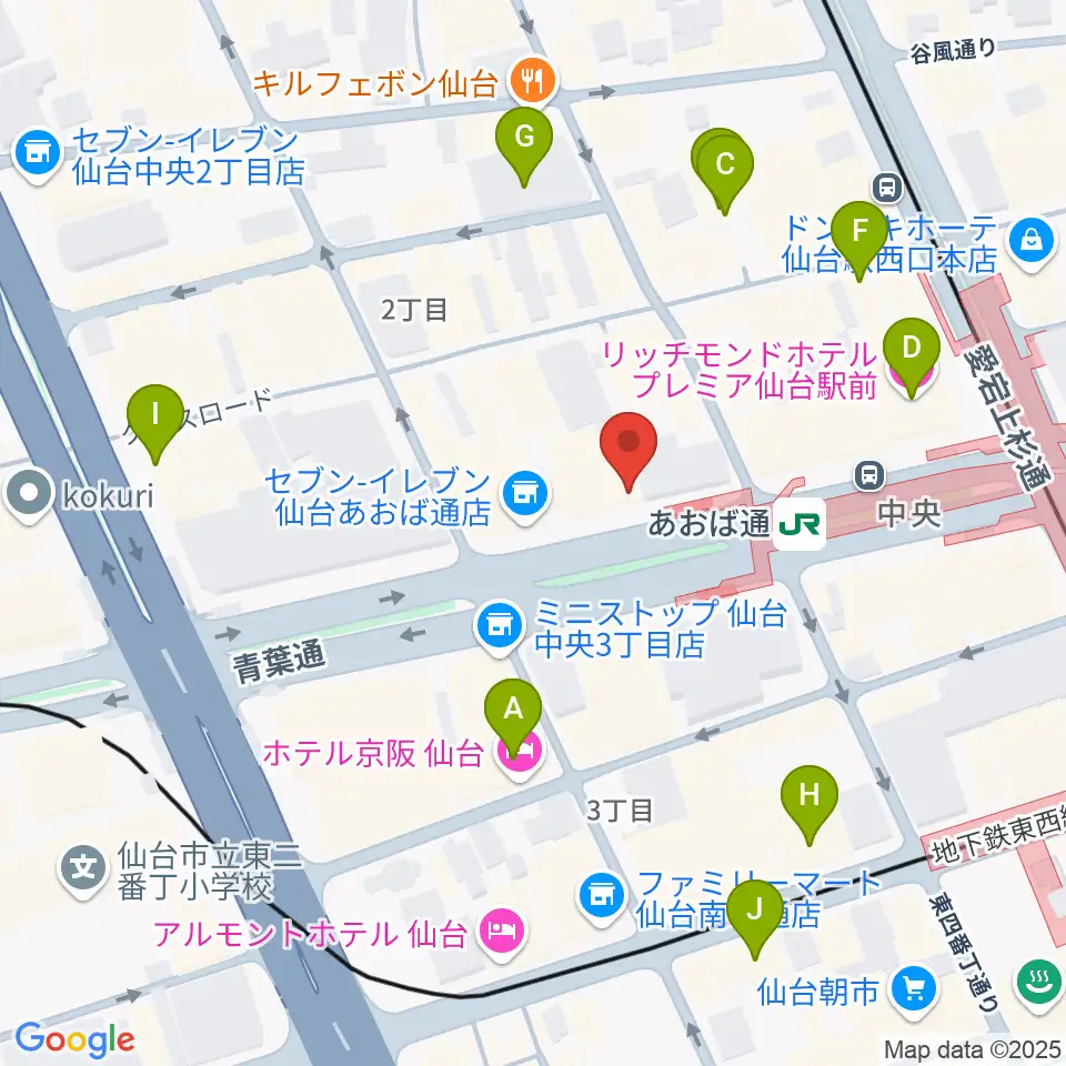 昭和音楽大学附属音楽教室 仙台校周辺のホテル一覧地図