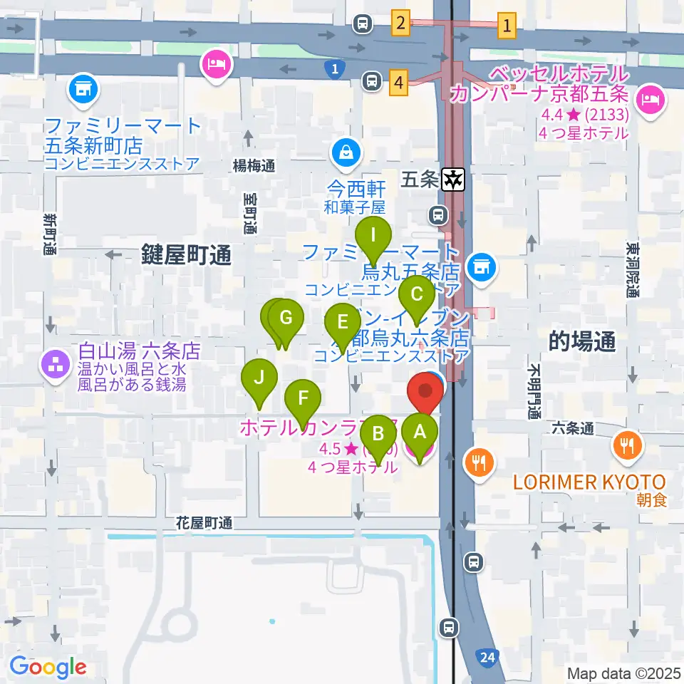 京都 カノン音楽院周辺のホテル一覧地図