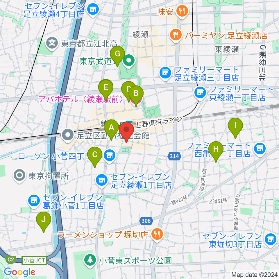 カノン音楽教室 綾瀬教室周辺のホテル一覧地図