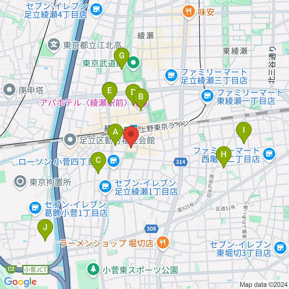 カノン音楽教室 綾瀬教室周辺のホテル一覧地図